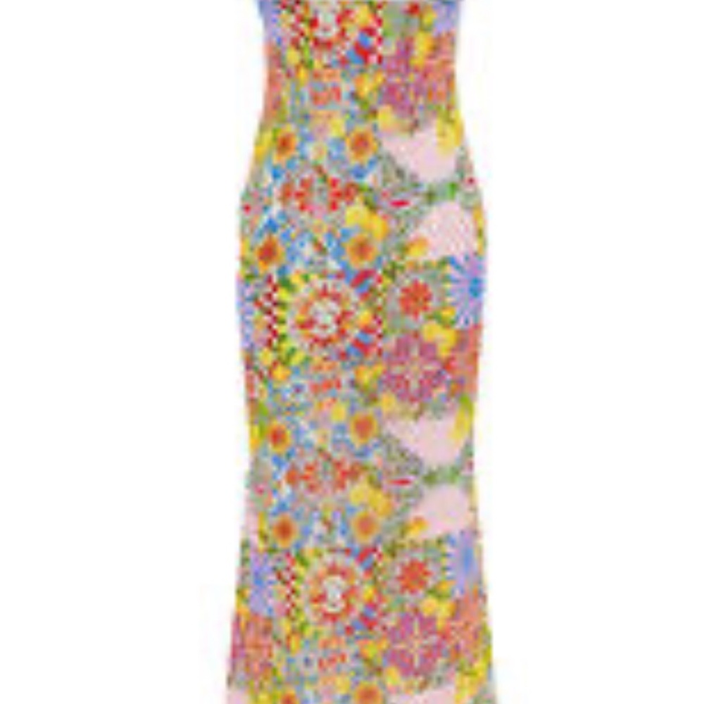 Yellow and Pink Strapless Sheath Maxi Dress